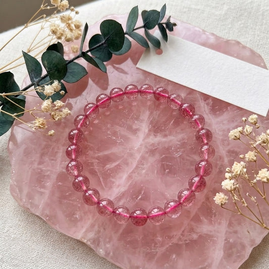 GalaxGrace Pigeon Blood Red Ice Strawberry Crystal Bracelet 6mm Thin Best Gift