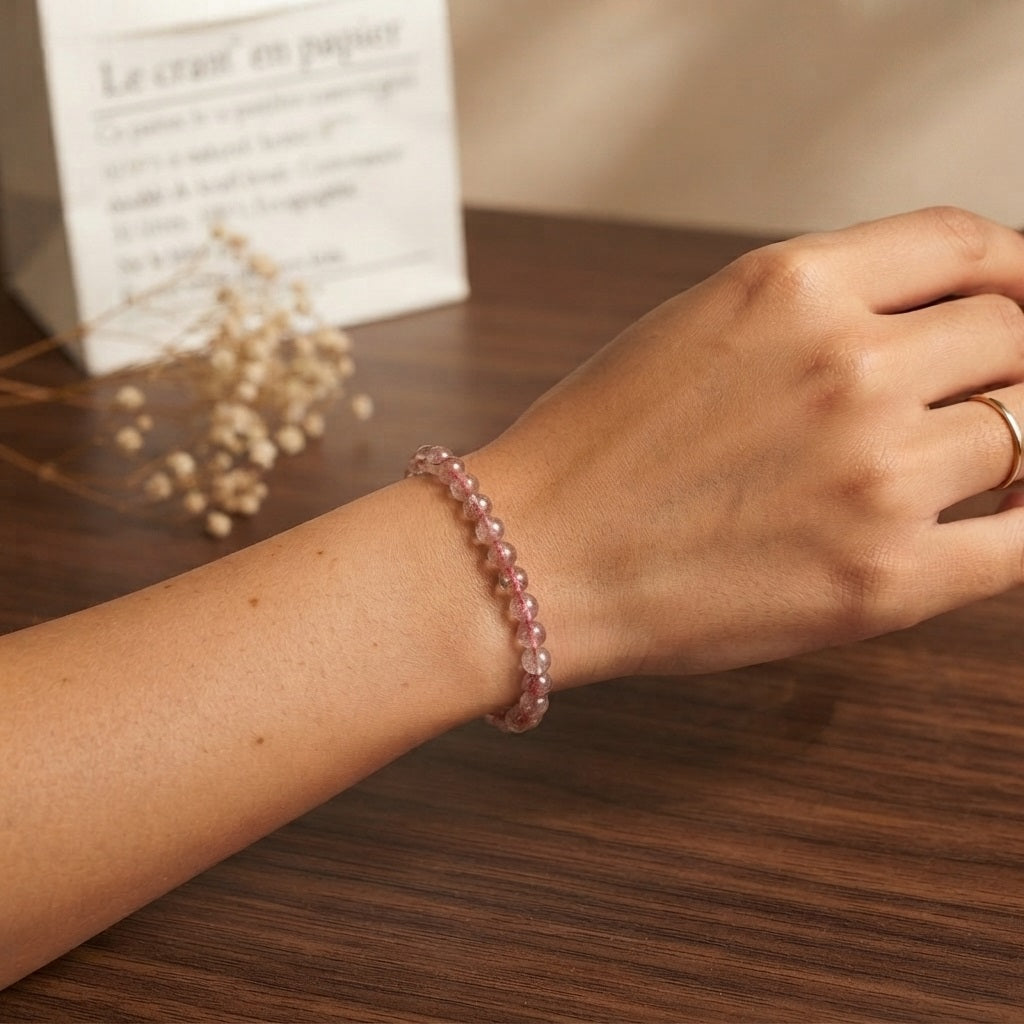 GalaxGrace Pigeon Blood Red Ice Strawberry Crystal Bracelet 6mm Thin Best Gift 6