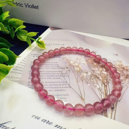 Pigeon Blood Red Ice Strawberry Crystal Bracelet 6mm Thin - GalaxGrace