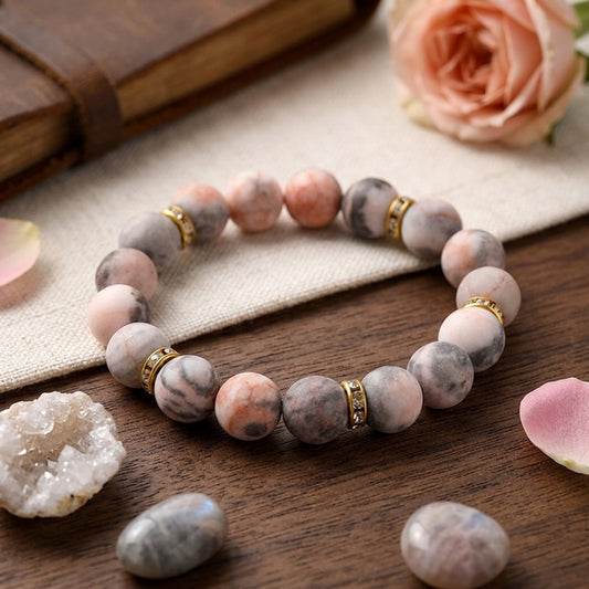GalaxGrace Pink Zebra Diamond Frosted Stone Beaded Bracelet Best Gift