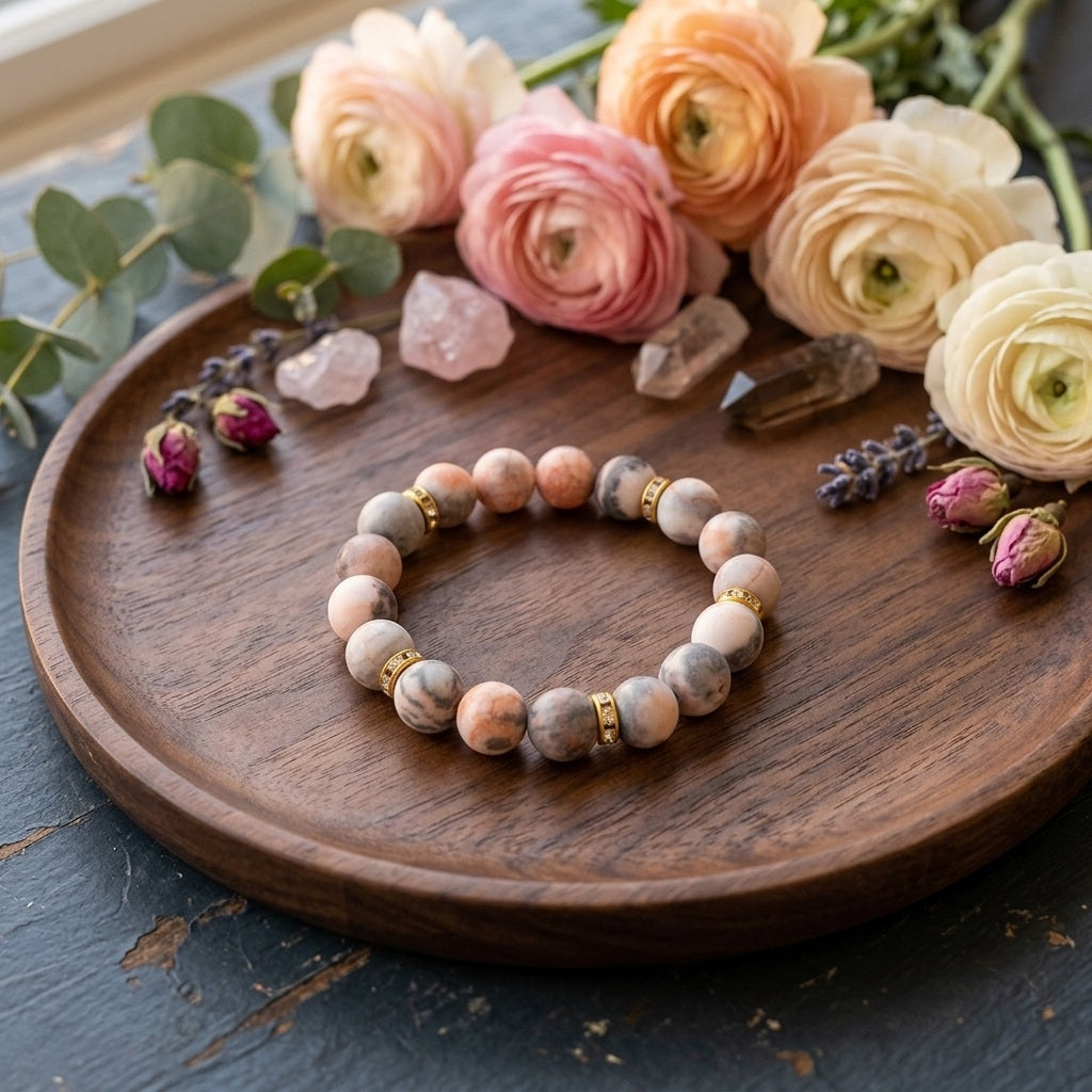 GalaxGrace Pink Zebra Diamond Frosted Stone Beaded Bracelet Best Gift 2
