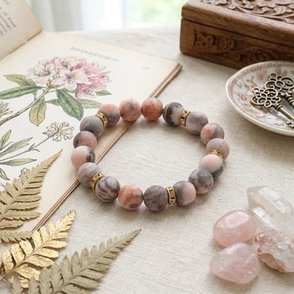 GalaxGrace Pink Zebra Diamond Frosted Stone Beaded Bracelet Best Gift 3