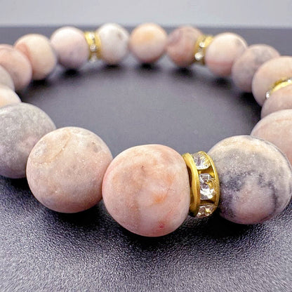 GalaxGrace Pink Zebra Diamond Frosted Stone Beaded Bracelet