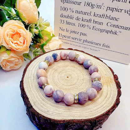 GalaxGrace Pink Zebra Diamond Frosted Stone Beaded Bracelet