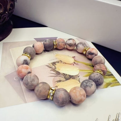 Pink Zebra Diamond Frosted Stone Beaded Bracelet - GalaxGrace Bestgift