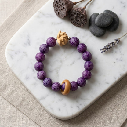 GalaxGrace Purple Grape Six-Character Mantra Carved White Jade Bodhi Root Bracelet Best Gift 2