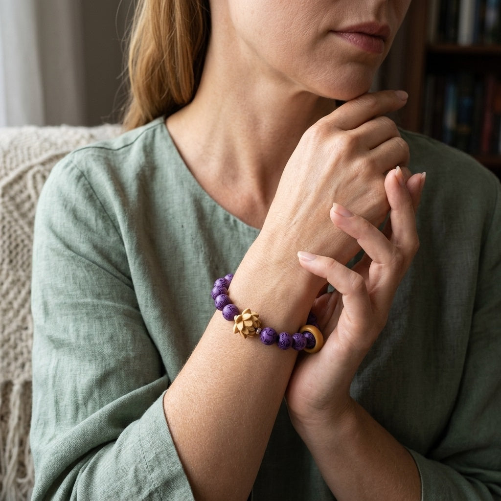 GalaxGrace Purple Grape Six-Character Mantra Carved White Jade Bodhi Root Bracelet Best Gift 3
