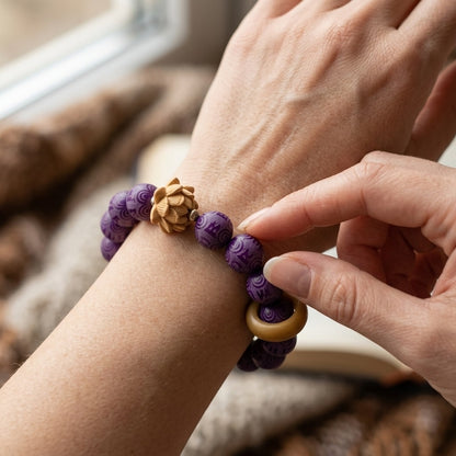 GalaxGrace Purple Grape Six-Character Mantra Carved White Jade Bodhi Root Bracelet Best Gift 5