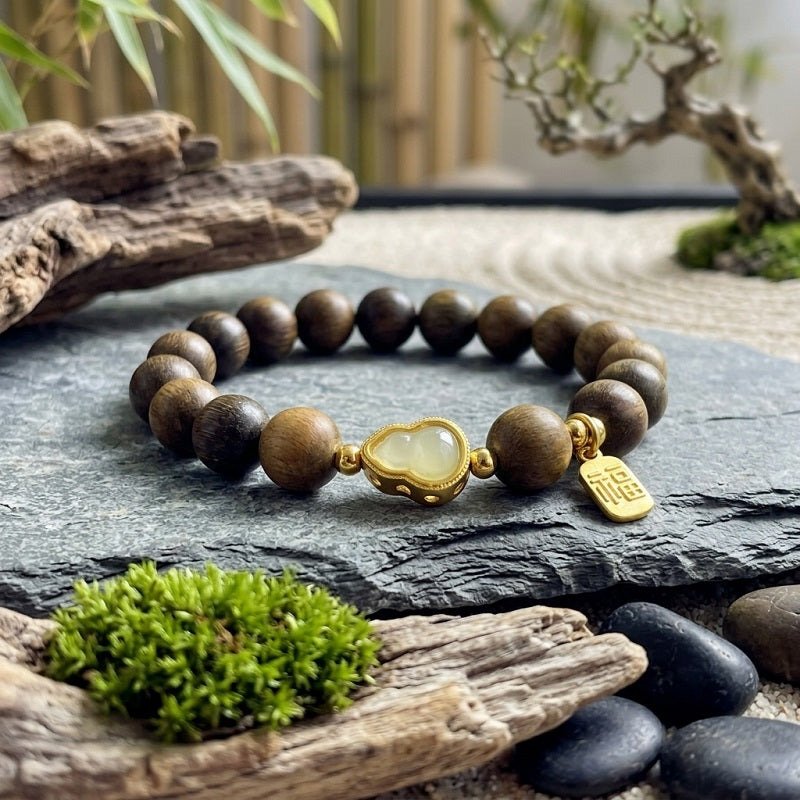 GalaxGrace Putuo Mountain Green Sandalwood Jade Gourd Bracelet Best Gift 1