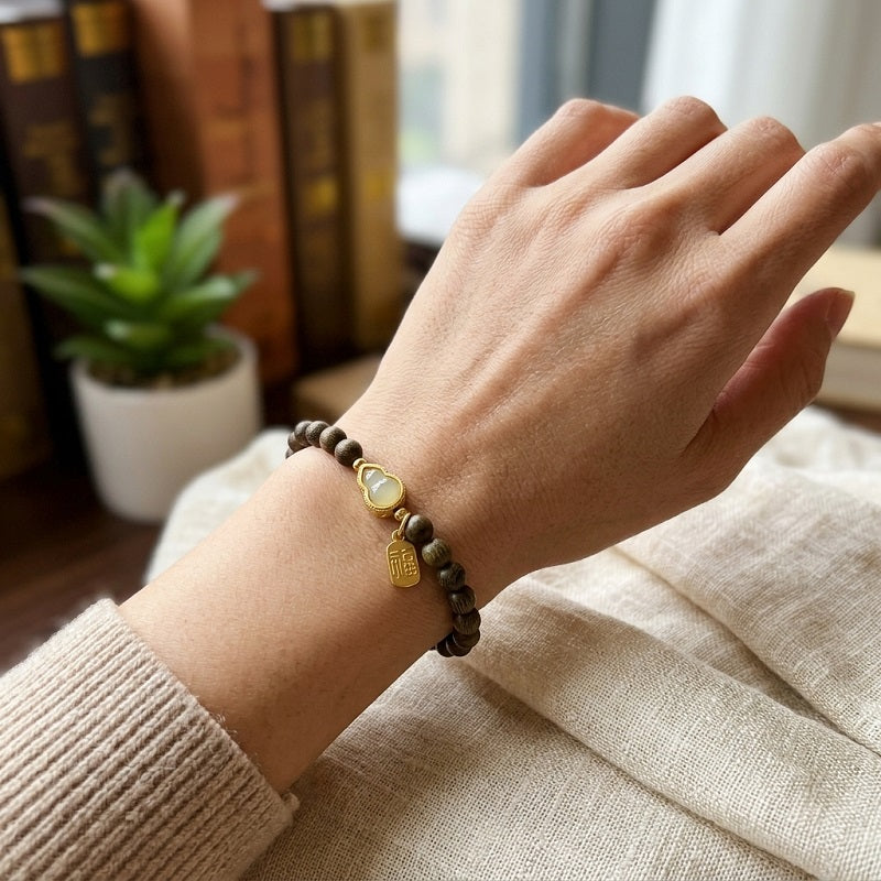 GalaxGrace Putuo Mountain Green Sandalwood Jade Gourd Bracelet Best Gift 4