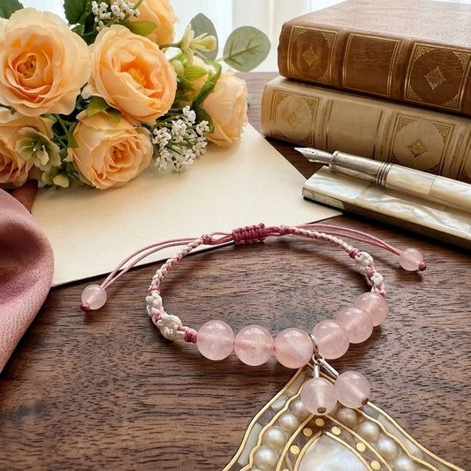 GalaxGrace Semi-molasses Peach Natural Pink Crystal String Bracelet Best Gift