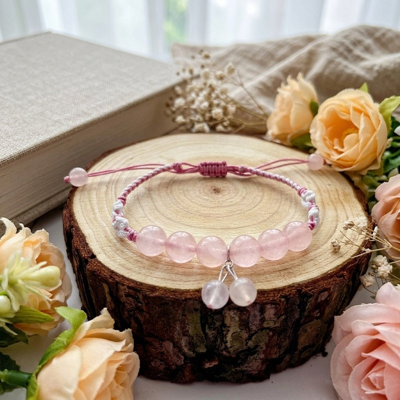 GalaxGrace Semi-molasses Peach Natural Pink Crystal String Bracelet Best Gift 1