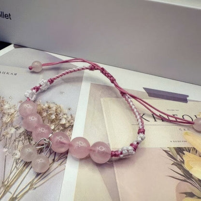 Semi-molasses Peach Natural Pink Crystal String Bracelet - GalaxGrace Bestgift