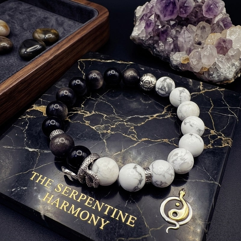 GalaxGrace Silver Obsidian White Turquoise Lucky Snake Bracelet Best Gift 2