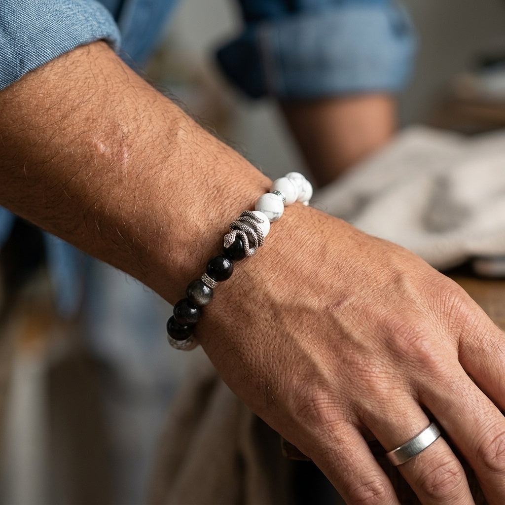 GalaxGrace Silver Obsidian White Turquoise Lucky Snake Bracelet Best Gift 4