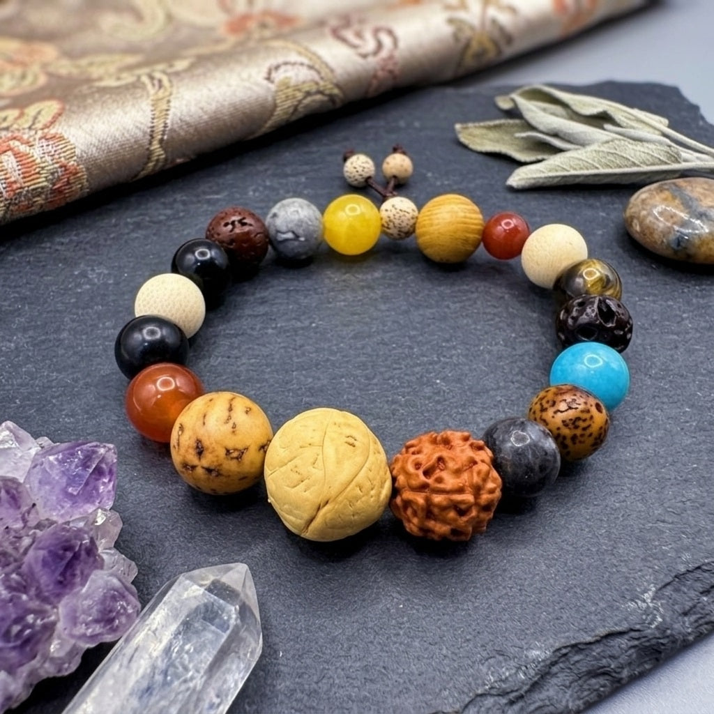 GalaxGrace Star and Moon Bodhi Root Incense Ash Glass Eighteen Seeds Bracelet Best Gift 4