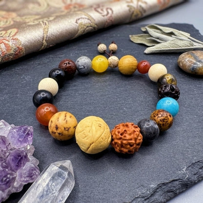 GalaxGrace Star and Moon Bodhi Root Incense Ash Glass Eighteen Seeds Bracelet Best Gift 4