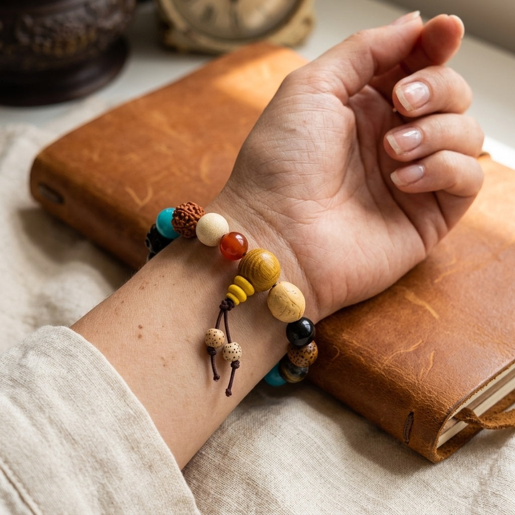 GalaxGrace Star and Moon Bodhi Root Incense Ash Glass Eighteen Seeds Bracelet Best Gift 5