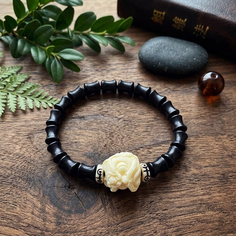 GalaxGrace Steady Rise Dancing Lion Black Sandalwood Bracelets Best Gift