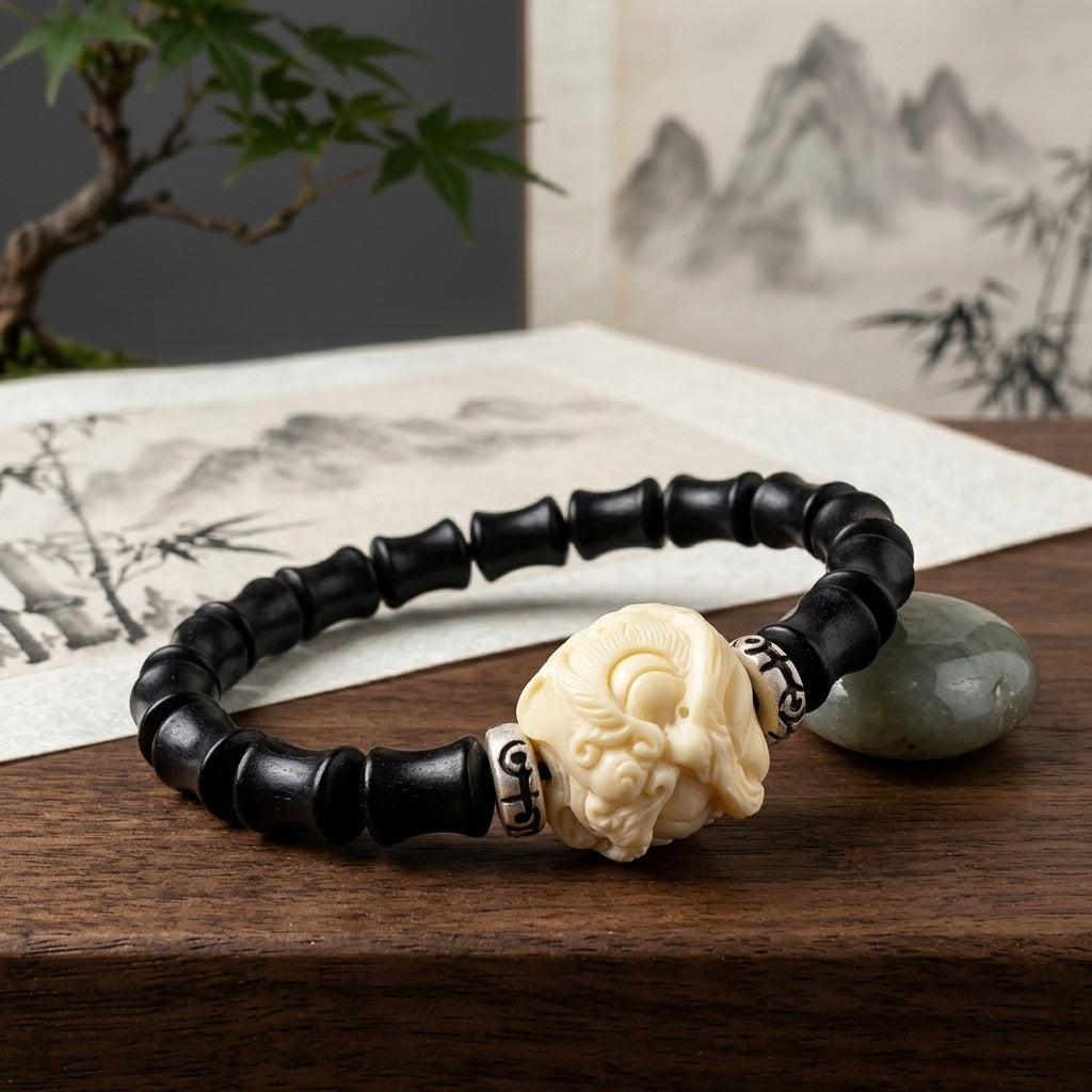 GalaxGrace Steady Rise Dancing Lion Black Sandalwood Bracelets Best Gift 1