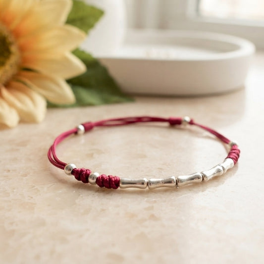 GalaxGrace Sterling Silver Bamboo Red String Bracelet Best Gift