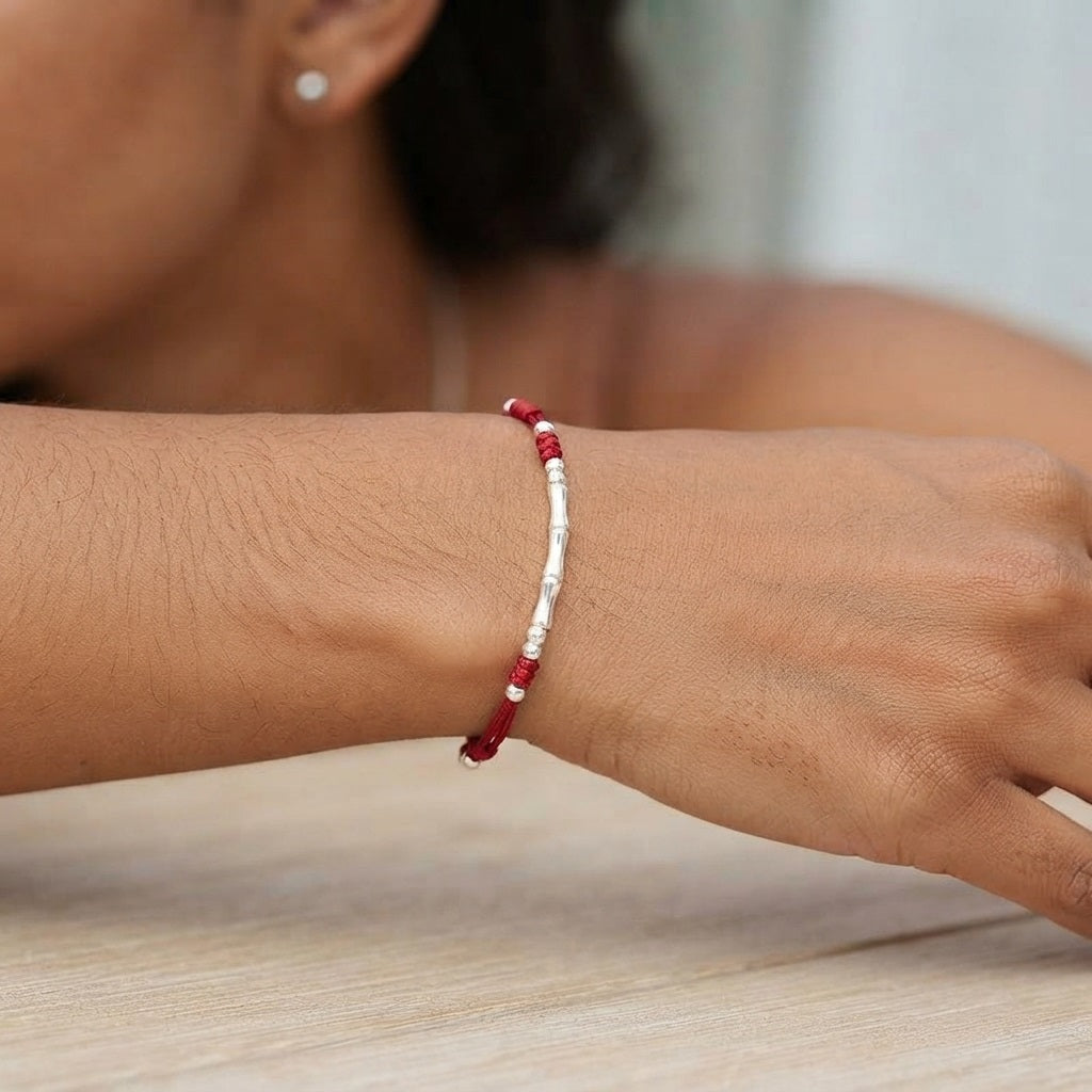 GalaxGrace Sterling Silver Bamboo Red String Bracelet Best Gift 3