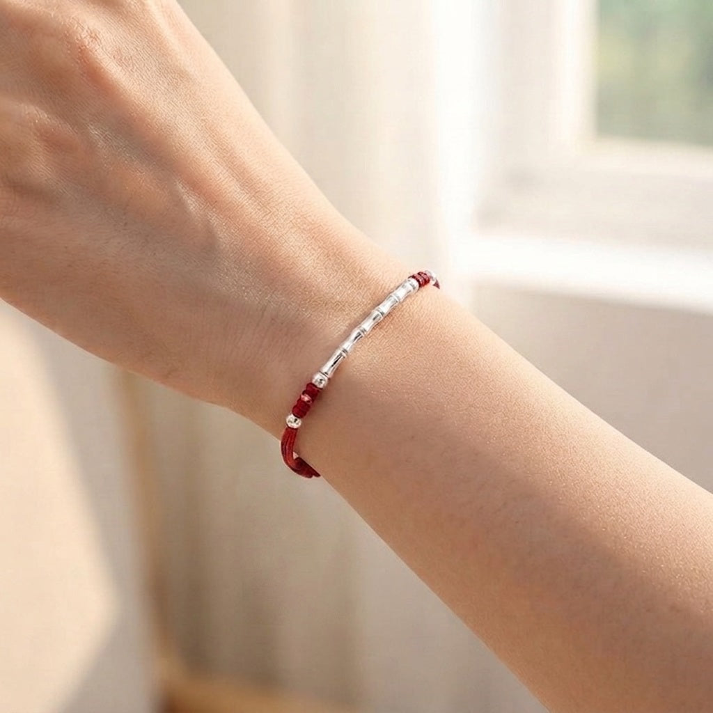 GalaxGrace Sterling Silver Bamboo Red String Bracelet Best Gift 5