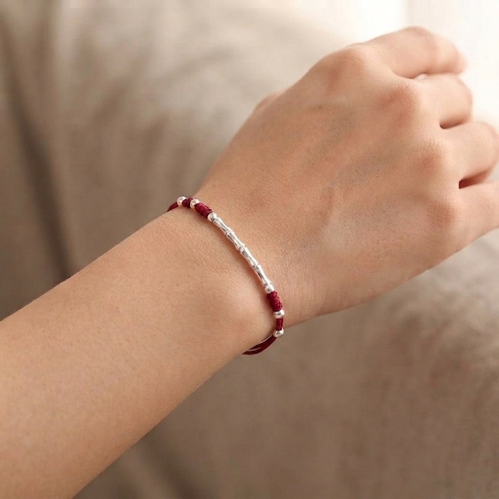 GalaxGrace Sterling Silver Bamboo Red String Bracelet Best Gift 6