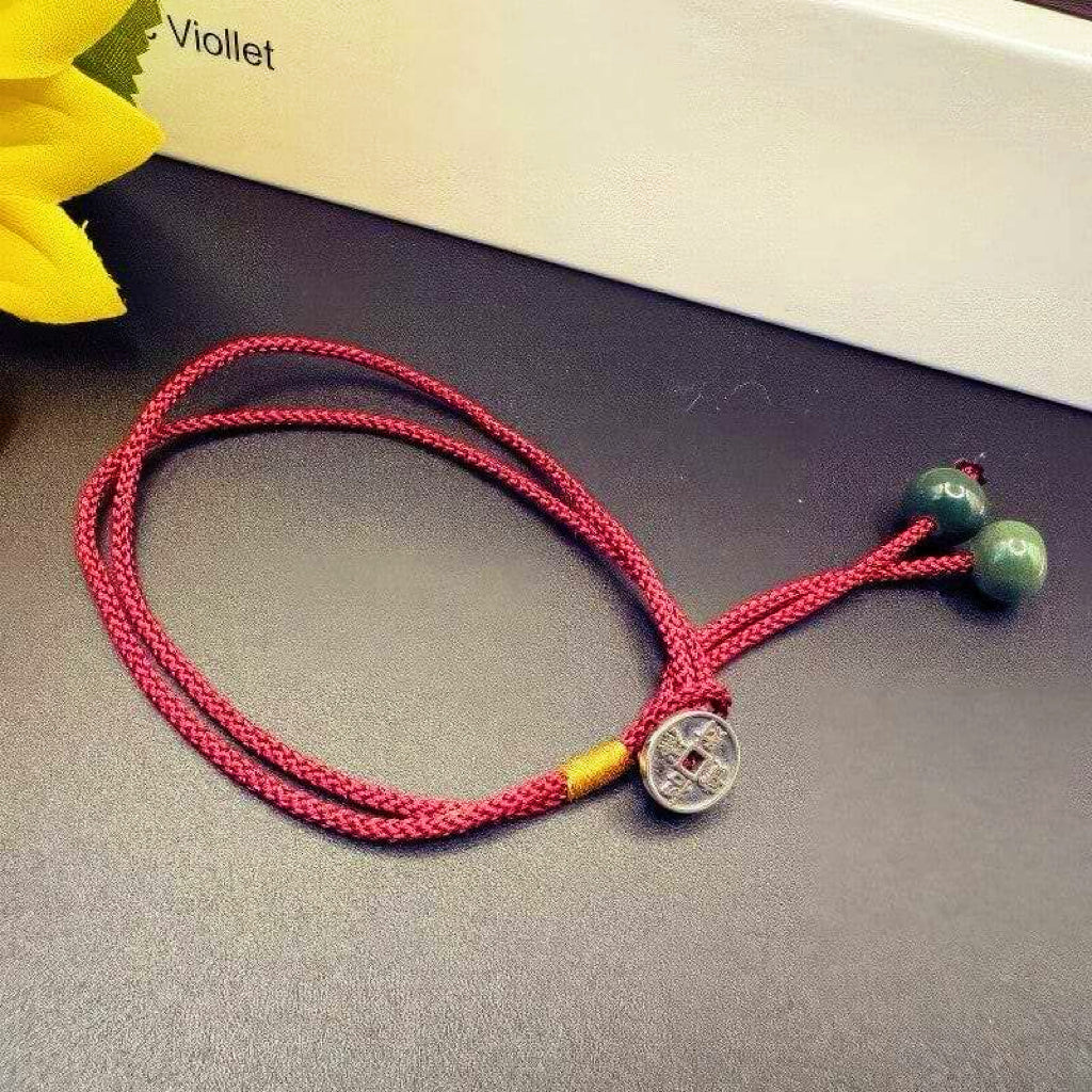 GalaxGrace Sterling Silver Coin Buddha Hand-woven Red String