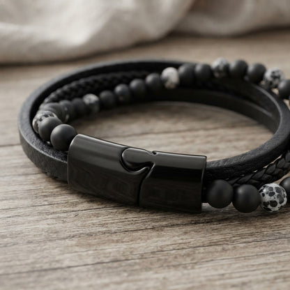 GalaxGrace Stone Beads Leather Magnetic Clasp Men's Bracelet Best Gift 1