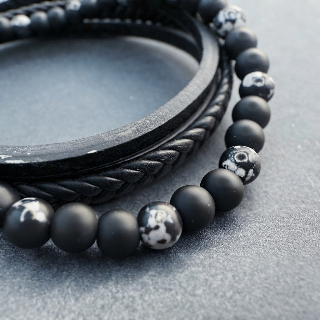 GalaxGrace Stone Beads Leather Magnetic Clasp Men's Bracelet Best Gift 2