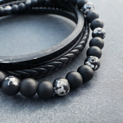 GalaxGrace Stone Beads Leather Magnetic Clasp Men's Bracelet Best Gift 2