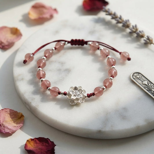 GalaxGrace Strawberry Crystal Alloy Lotus Bead Bracelet Best Gift