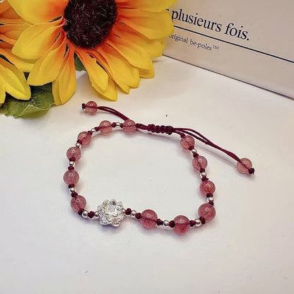 GalaxGrace Strawberry Crystal Alloy Lotus Bead Bracelet