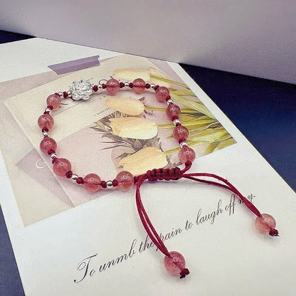 GalaxGrace Strawberry Crystal Alloy Lotus Bead Bracelet