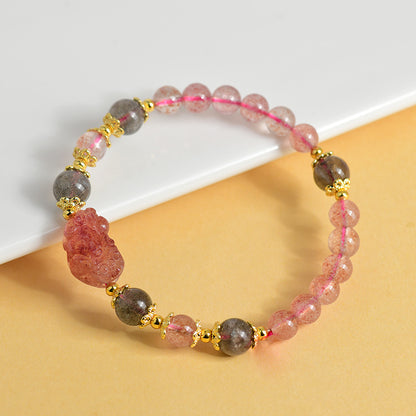Ethnic Style Strawberry Crystal Pixiu Bracelet - GalaxGrace Bestgift