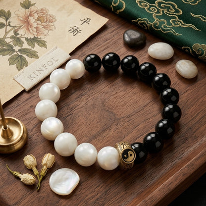 GalaxGrace Tai Chi Beads Taoist Instruments White Porcelain Obsidian Bagua Bracelet Best Gift 1