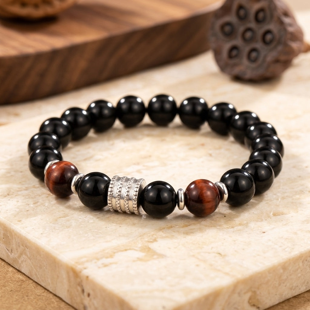 GalaxGrace Tiger Eye Obsidian Beaded Bracelet Best Gift 1