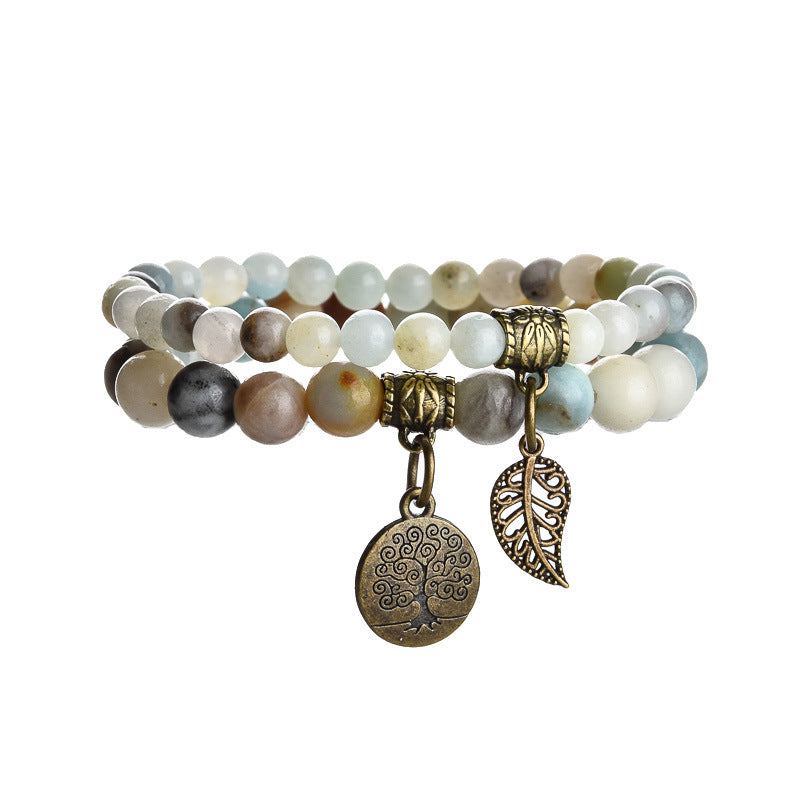 GalaxGrace Tree of Life Leaf Pendant Bracelet Set