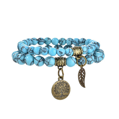 Tree of Life Leaf Pendant Bracelet Set