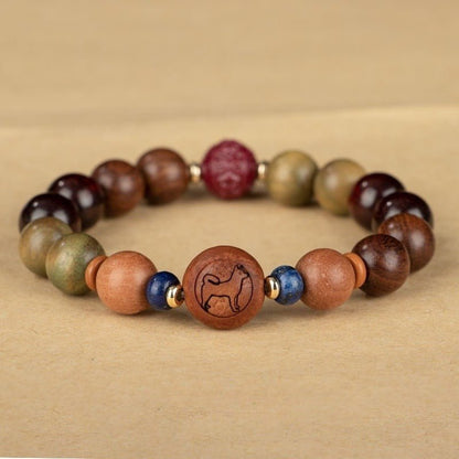 GalaxGraceChinese Style Twelve Zodiac Green Sandalwood Bracelet