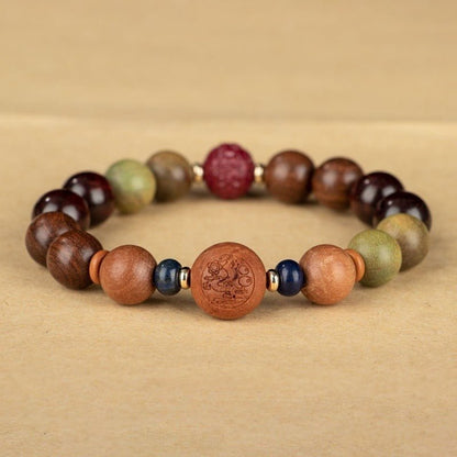 GalaxGraceChinese Style Twelve Zodiac Green Sandalwood Bracelet Bestgift