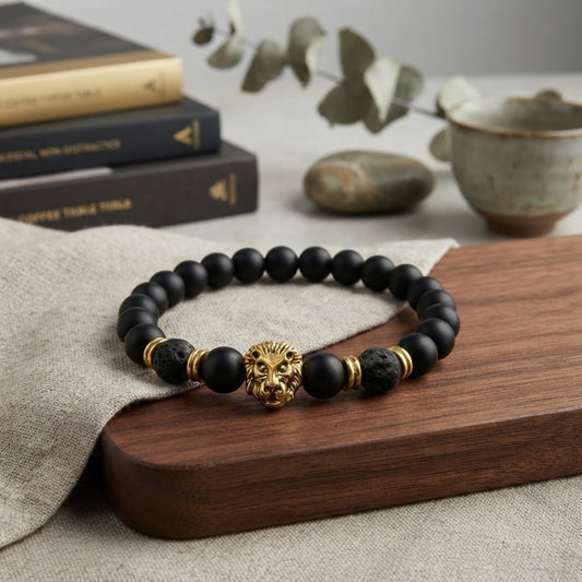 GalaxGrace Volcanic Lava Stone Lion Head Beaded Bracelet Best Gift