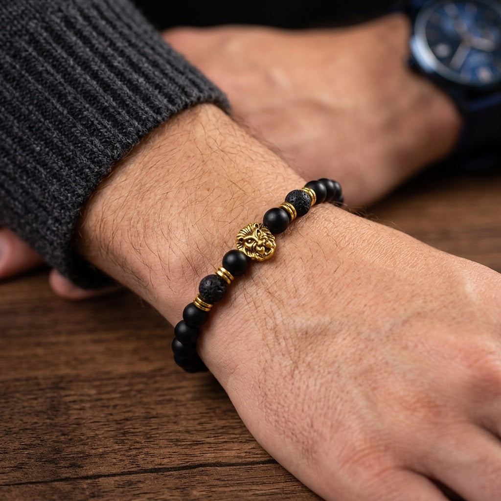 GalaxGrace Volcanic Lava Stone Lion Head Beaded Bracelet Best Gift 6