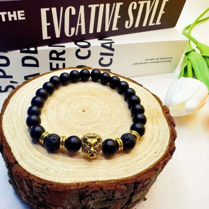 Volcanic Lava Stone Lion Head Beaded Bracelet - GalaxGrace Bestgift
