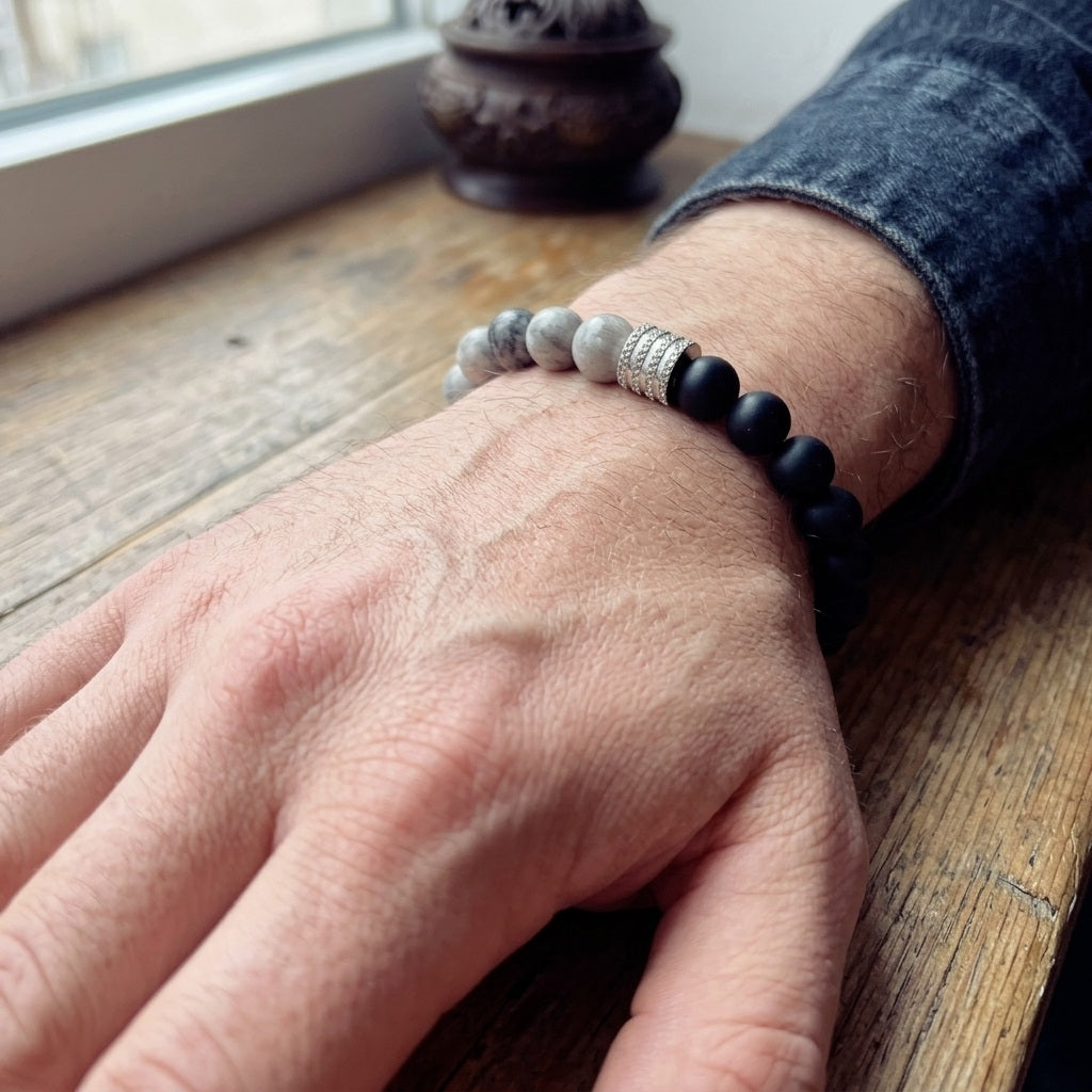 GalaxGrace Volcanic Stone Map Stone Stainless Steel Bracelet Best Gift 6