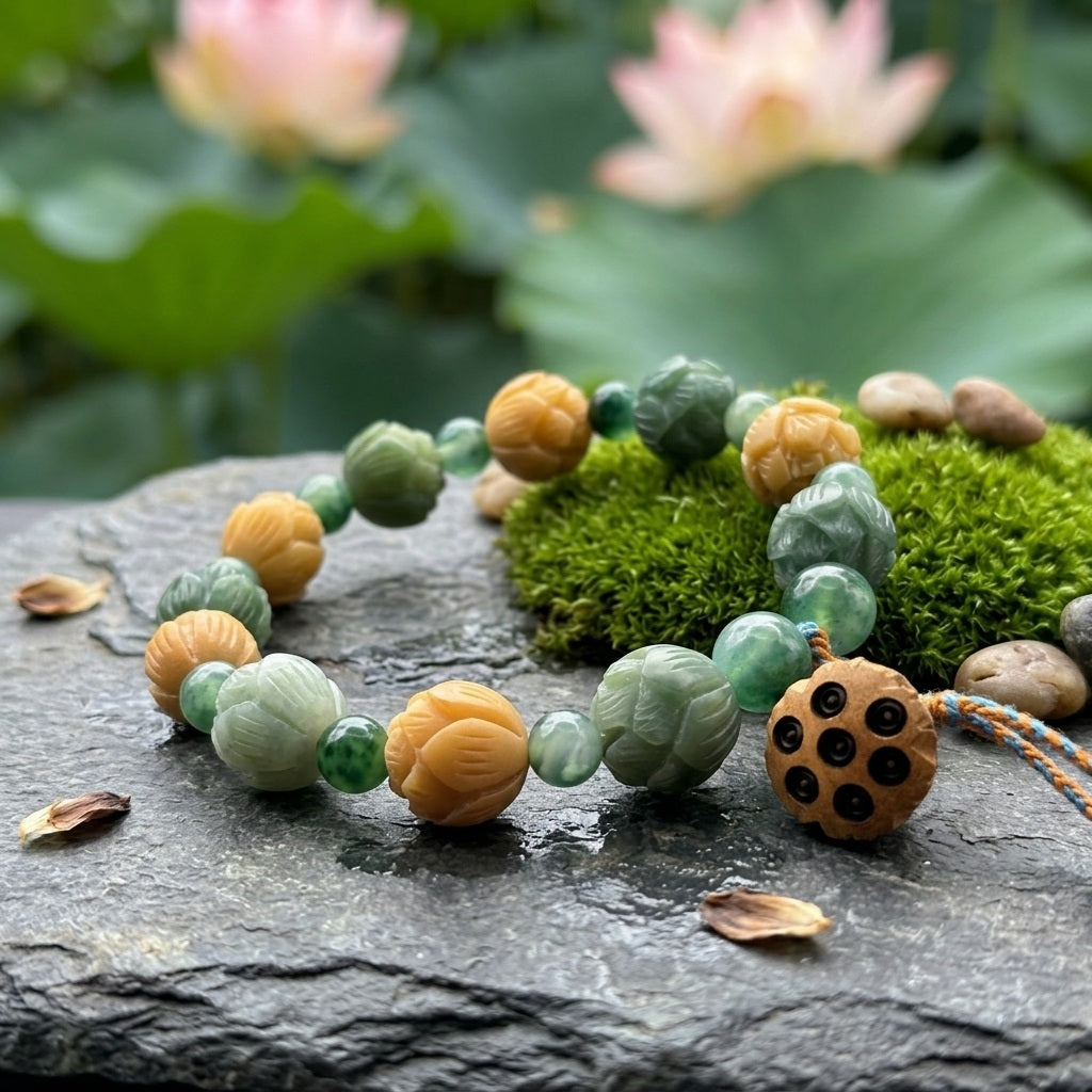 GalaxGrace Water Grass Agate God of Wealth Lotus Bodhi Root Bracelet Best Gift 2