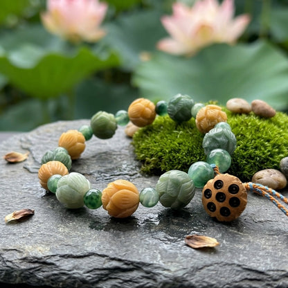GalaxGrace Water Grass Agate God of Wealth Lotus Bodhi Root Bracelet Best Gift 2