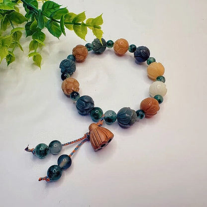 GalaxGrace Water Grass Agate God of Wealth Lotus Bodhi Root Bracelet