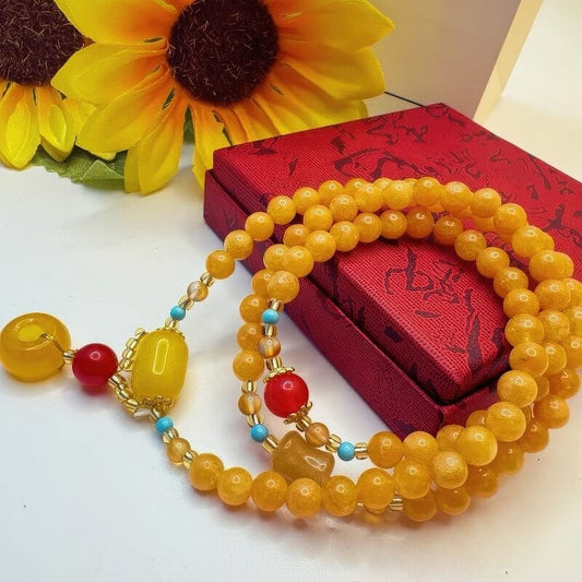 GalaxGrace Xinjiang Gold Jade Multi-circle Bracelet Peace Buckle Best Gift